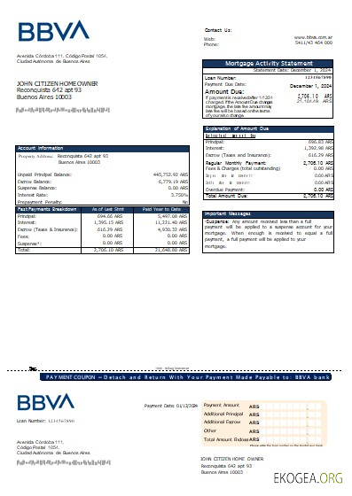 Argentine BBVA relevé hypothécaire de la banque scr